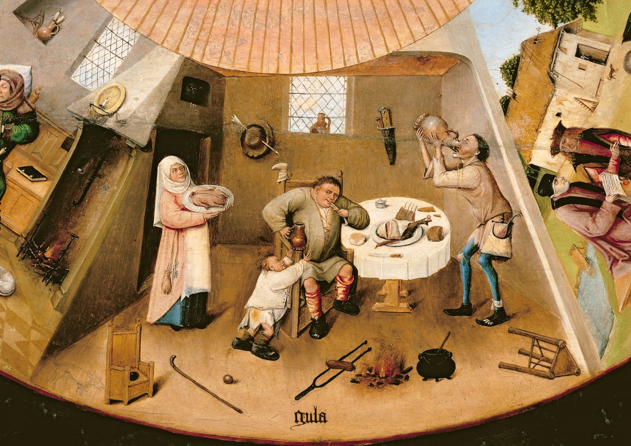 Obżarstwo, szczegół z Tabeli Siedmiu Grzechów Głównych i Czterech Rzeczy Ostatecznych, ok. 1480 (patrz także 169586) autorstwa Hieronymus Bosch