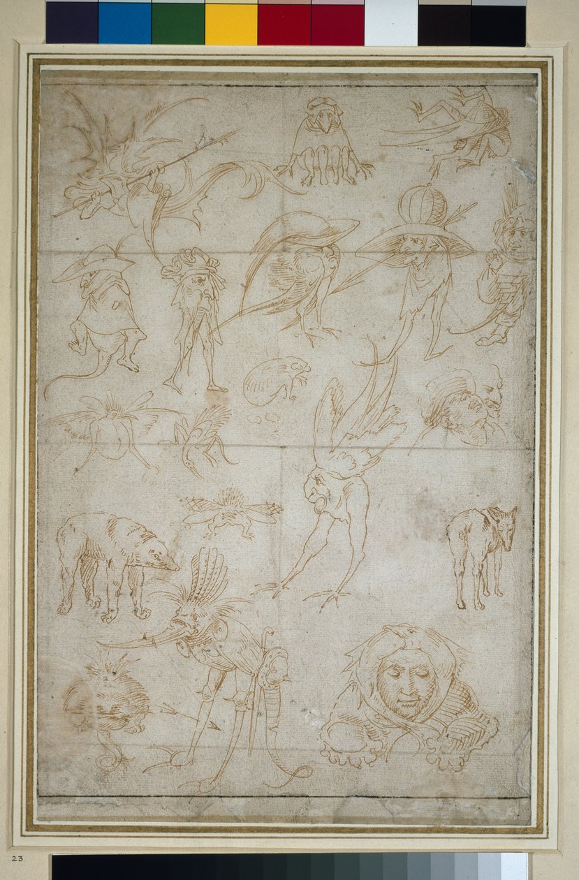 Studia groteskowe (recto), XV w. (pióro i bistre na papierze) autorstwa Hieronymus Bosch