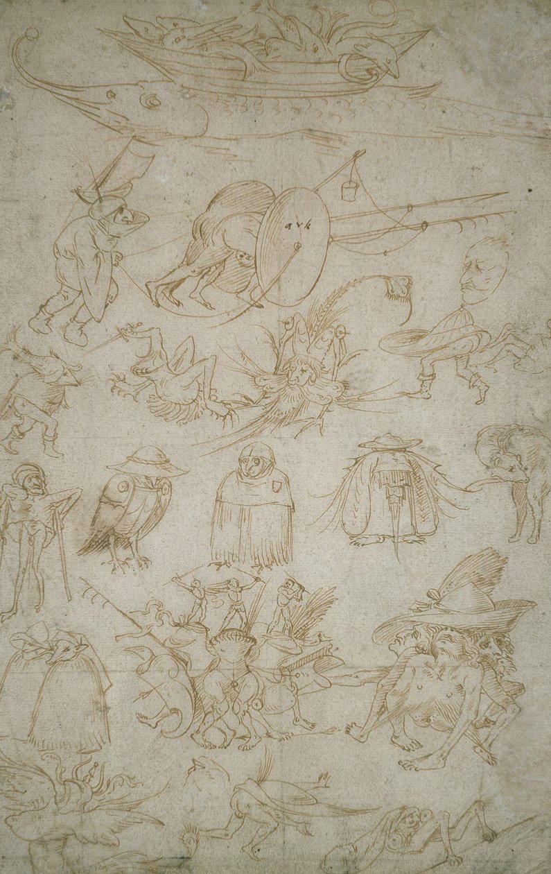 Studia groteskowe (verso), XV w. (pióro i bistre na papierze) autorstwa Hieronymus Bosch