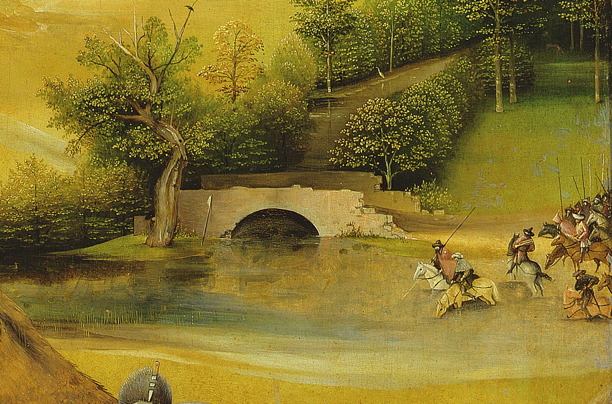 Pokłon Trzech Króli, fragment tła, 1510 olej na desce z 3427 autorstwa Hieronymus Bosch