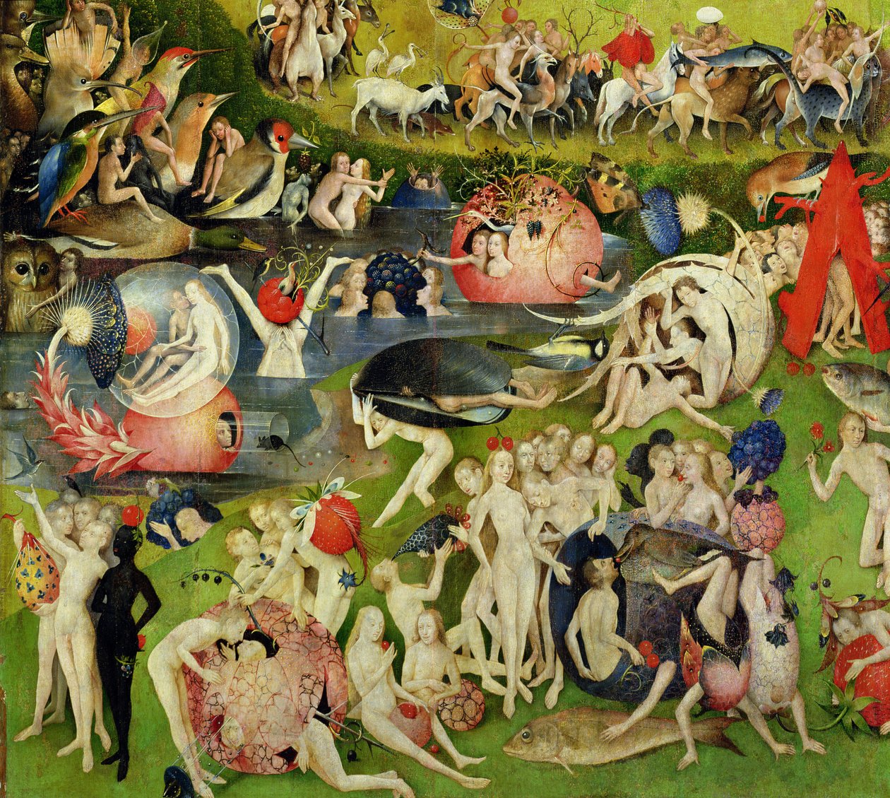 Ogród rozkoszy ziemskich: Alegoria luksusu, centralny panel tryptyku, ok. 1500 (detal 420) autorstwa Hieronymus Bosch