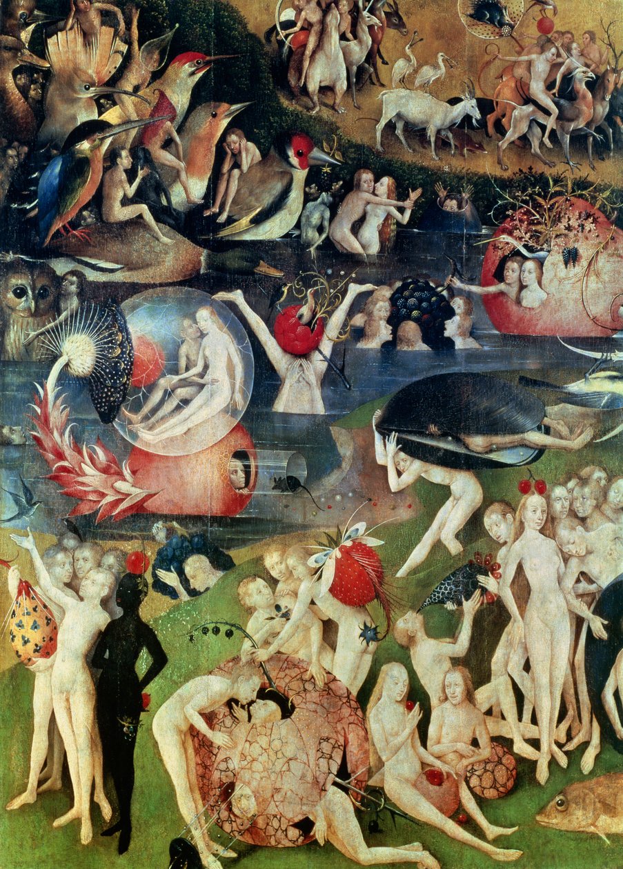 Ogród rozkoszy ziemskich: Alegoria luksusu, detal panelu centralnego, ok. 1500 autorstwa Hieronymus Bosch
