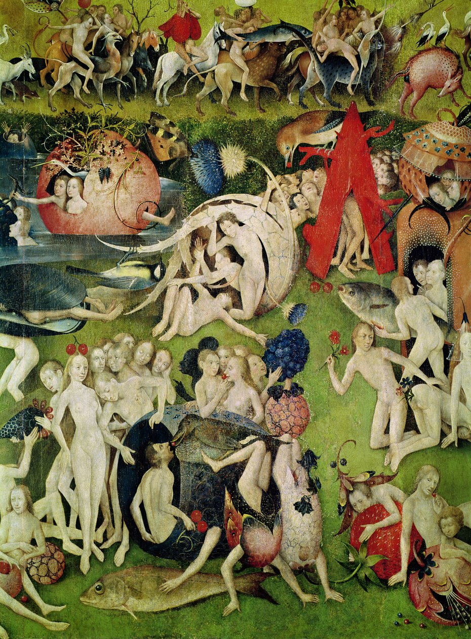 Ogród rozkoszy ziemskich: Alegoria luksusu, detal panelu centralnego, ok. 1500 autorstwa Hieronymus Bosch