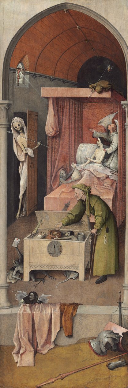 Śmierć i skąpiec, ok. 1485-90 (olej na panelu) autorstwa Hieronymus Bosch