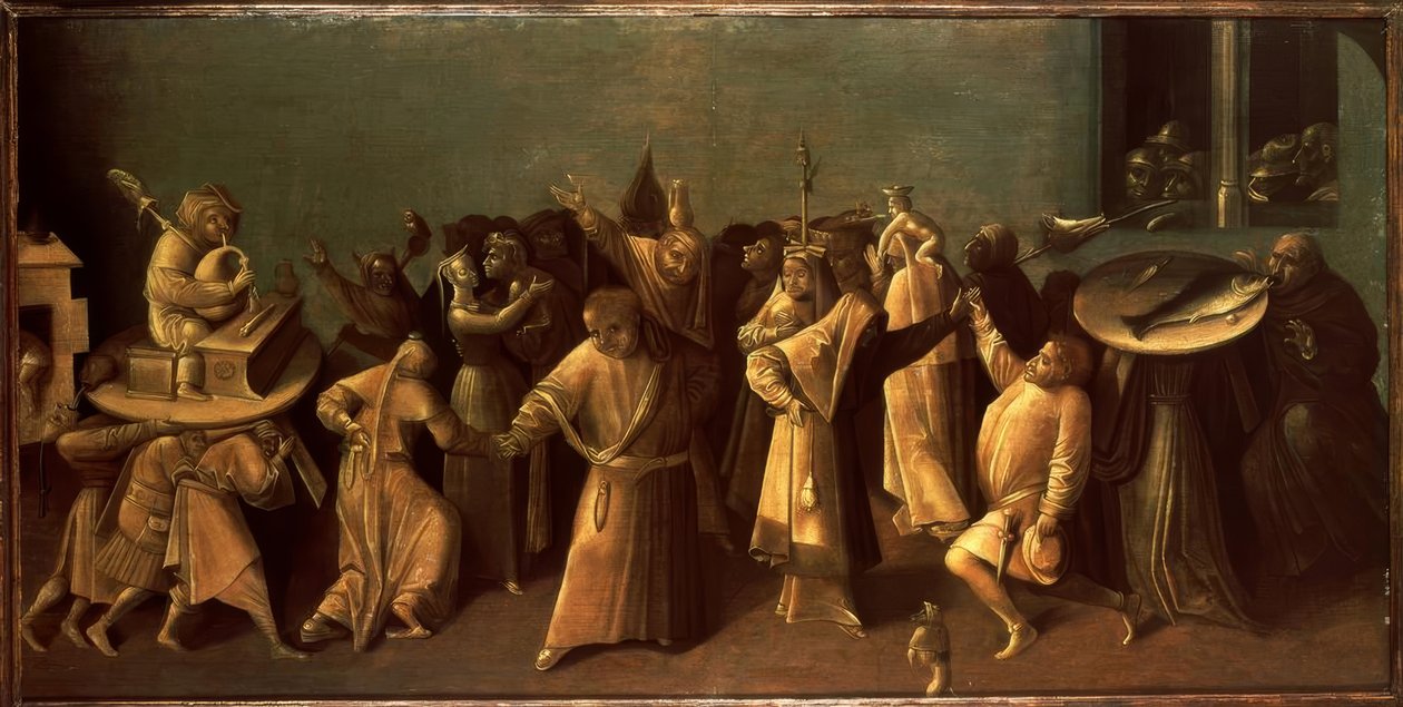Karnawałowa bitwa z postem autorstwa Hieronymus Bosch