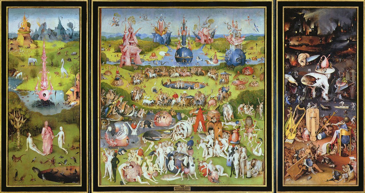 Ogród rozkoszy ziemskich, 1500s. autorstwa Hieronymus Bosch