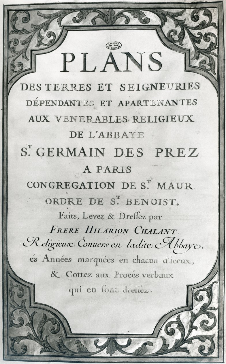Frontispis do "Plans des terres et seigneuries de l