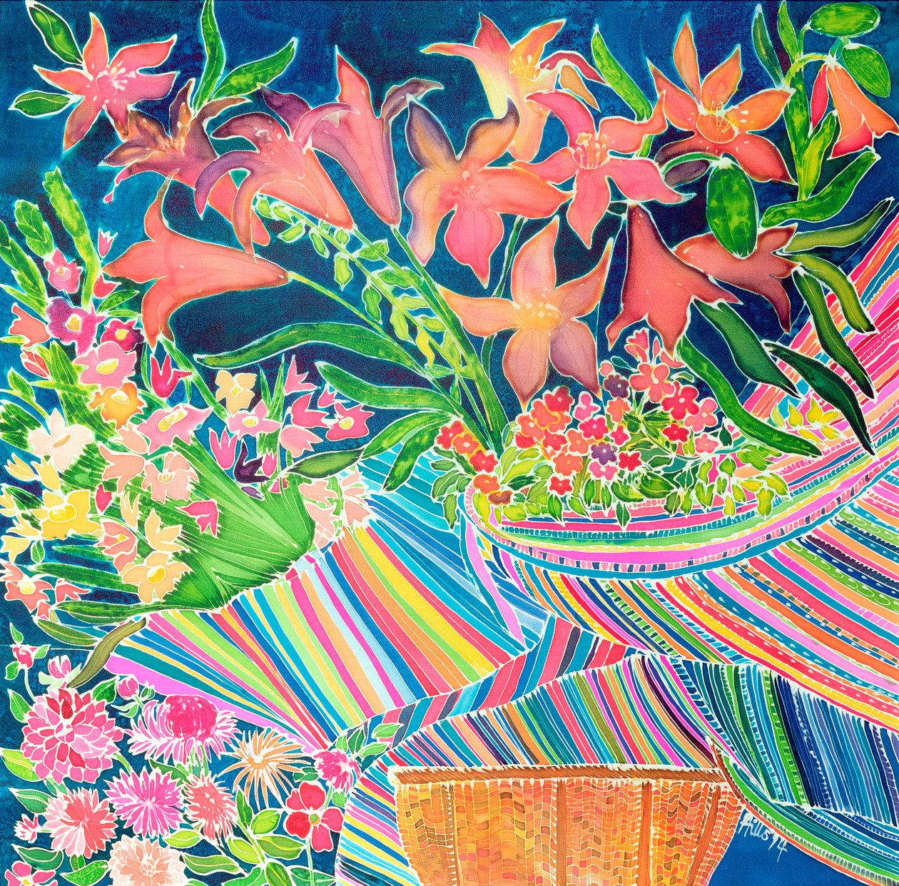 Lilie gwatemalskie, zestaw Absolutely Fabulous, 1994 (tusze barwne na jedwabiu) autorstwa Hilary Simon