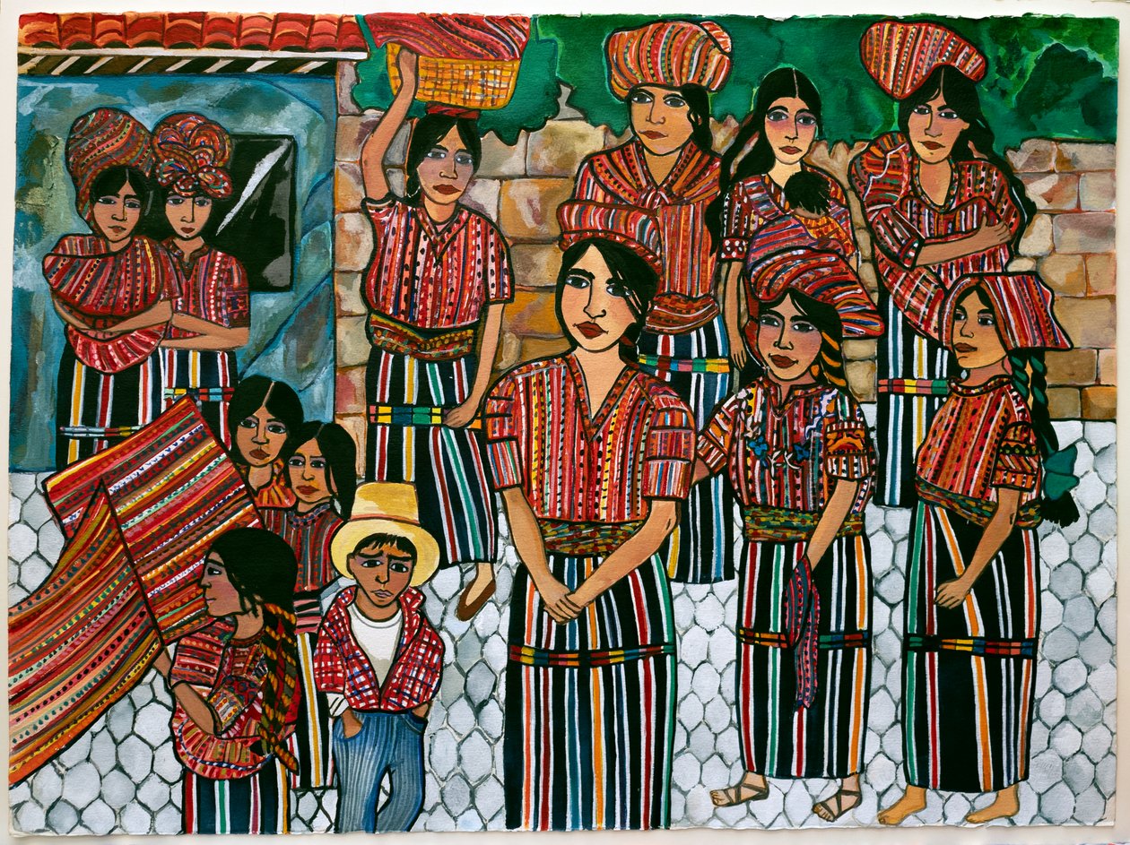 Guatemalen Girls, Solola, 2023 (watercolour on paper) autorstwa Hilary Simon