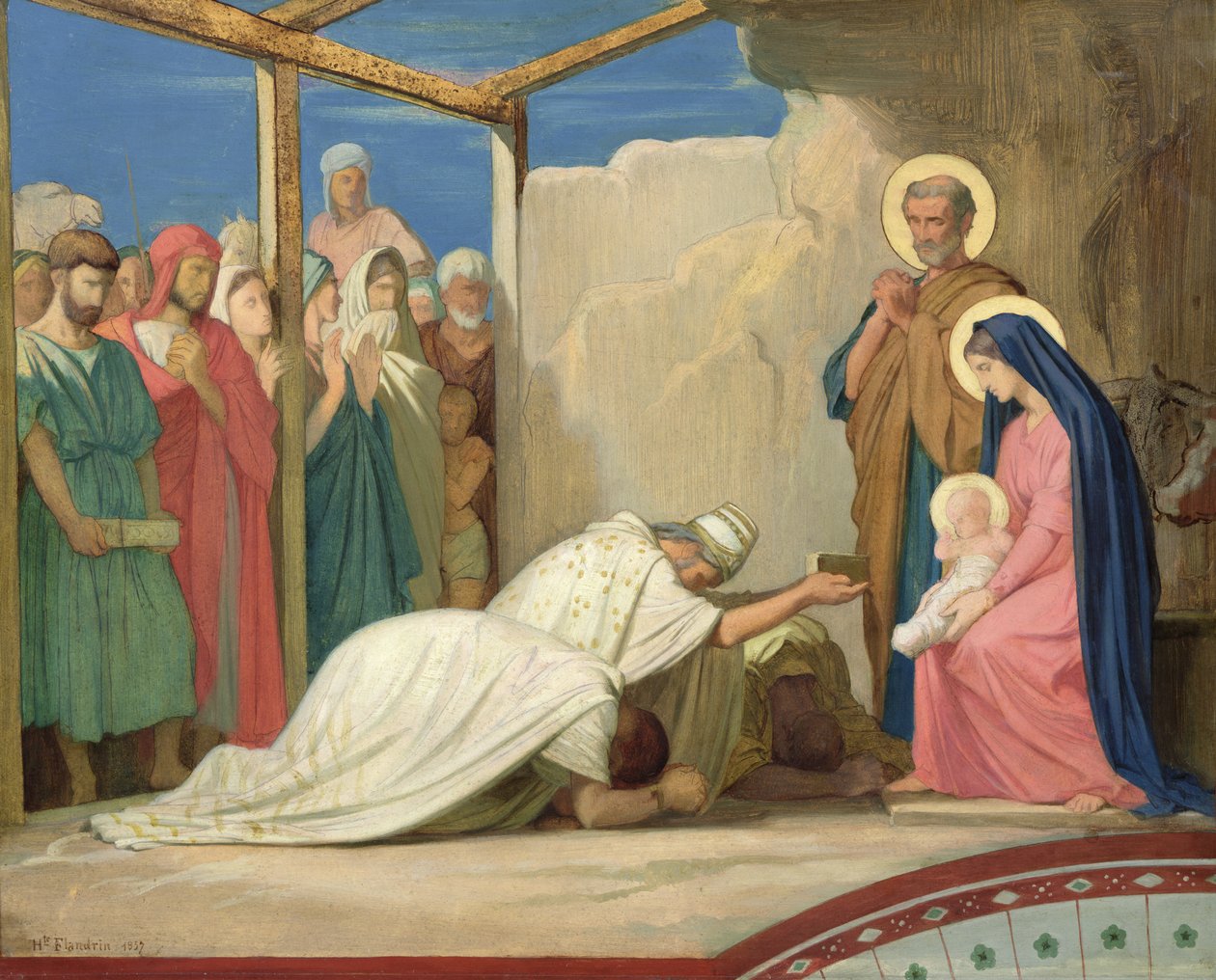 Adoracja Trzech Króli, 1857 (olej na karcie) autorstwa Hippolyte Flandrin