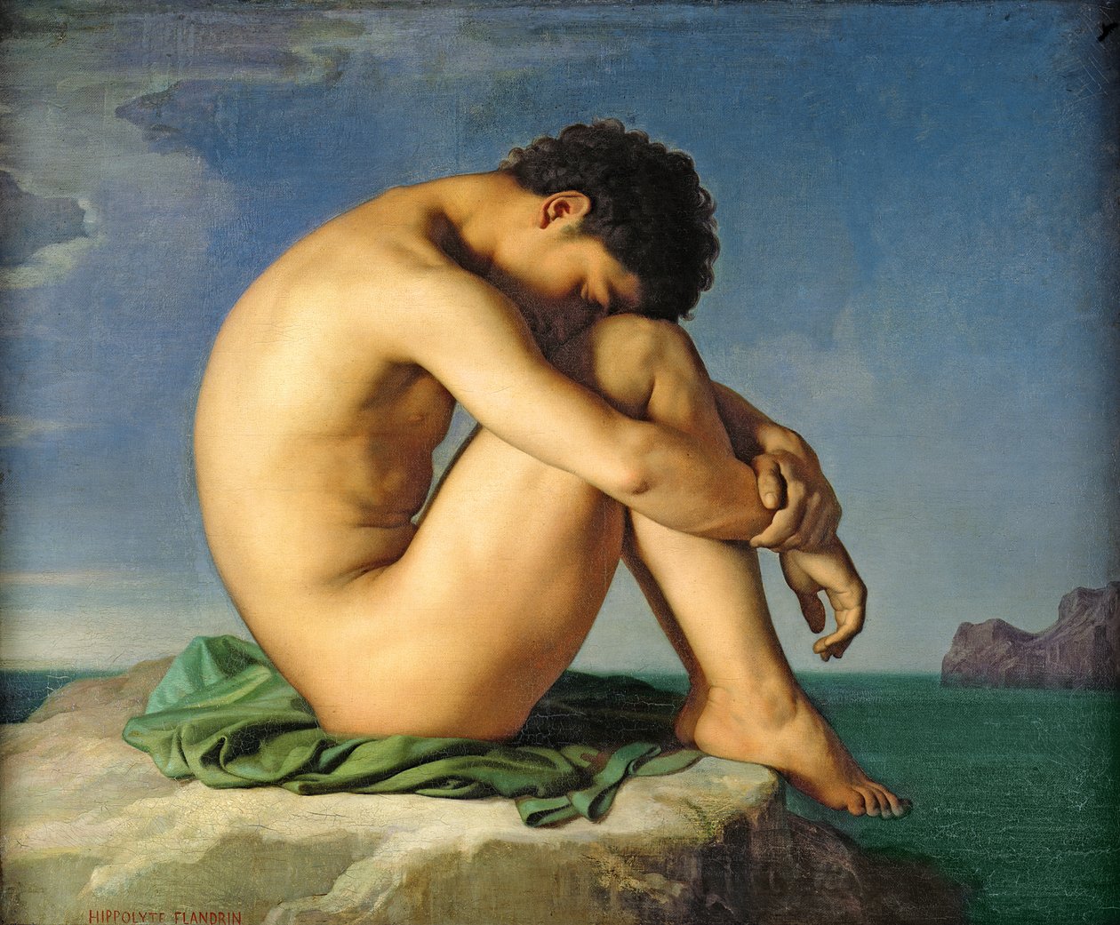 Nagi młody mężczyzna siedzący nad morzem, 1836 autorstwa Hippolyte Flandrin