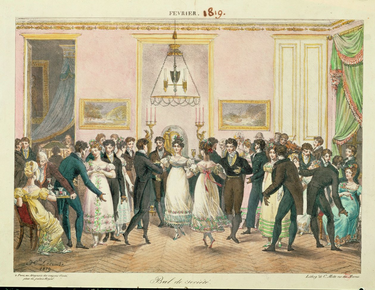 Piłka towarzyska ... (litografia) autorstwa Hippolyte Lecomte