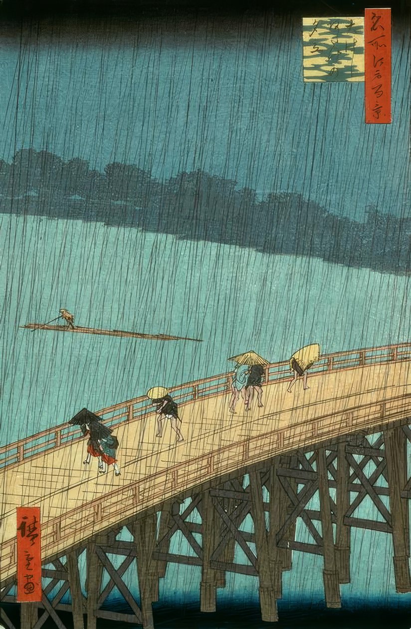 Pałeczki Yudachi . Ataki autorstwa Hiroshige