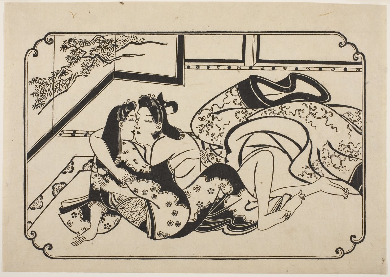 Flirtujący kochankowie, ok. 1673-81 (drzeworyt) autorstwa Hishikawa Moronobu