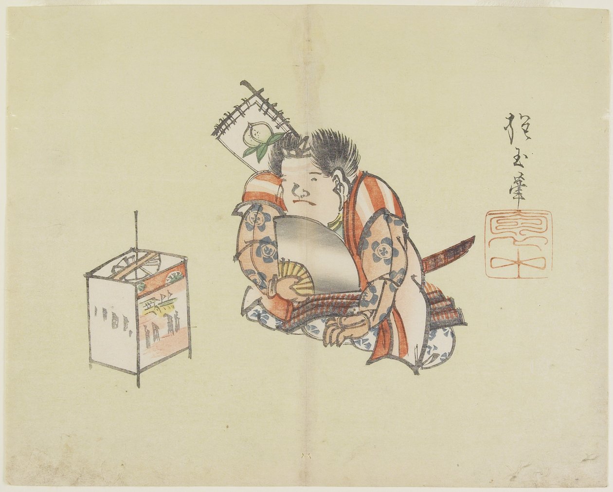 (Momotaro_ z wachlarzem), ok. 1830 r. autorstwa Hogyoku