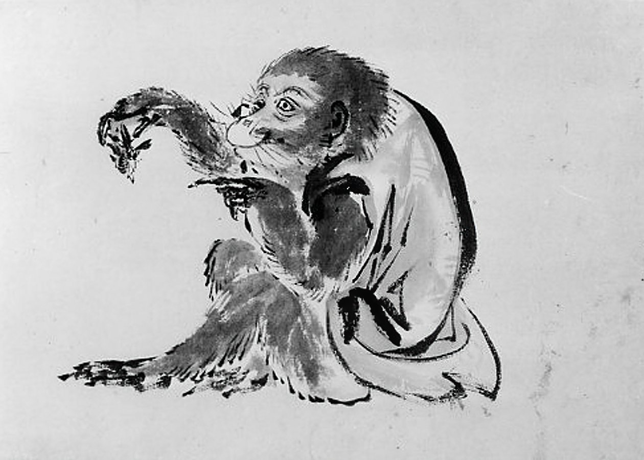 Małpa i pszczoła, XIX wiek. autorstwa Hokusai School.