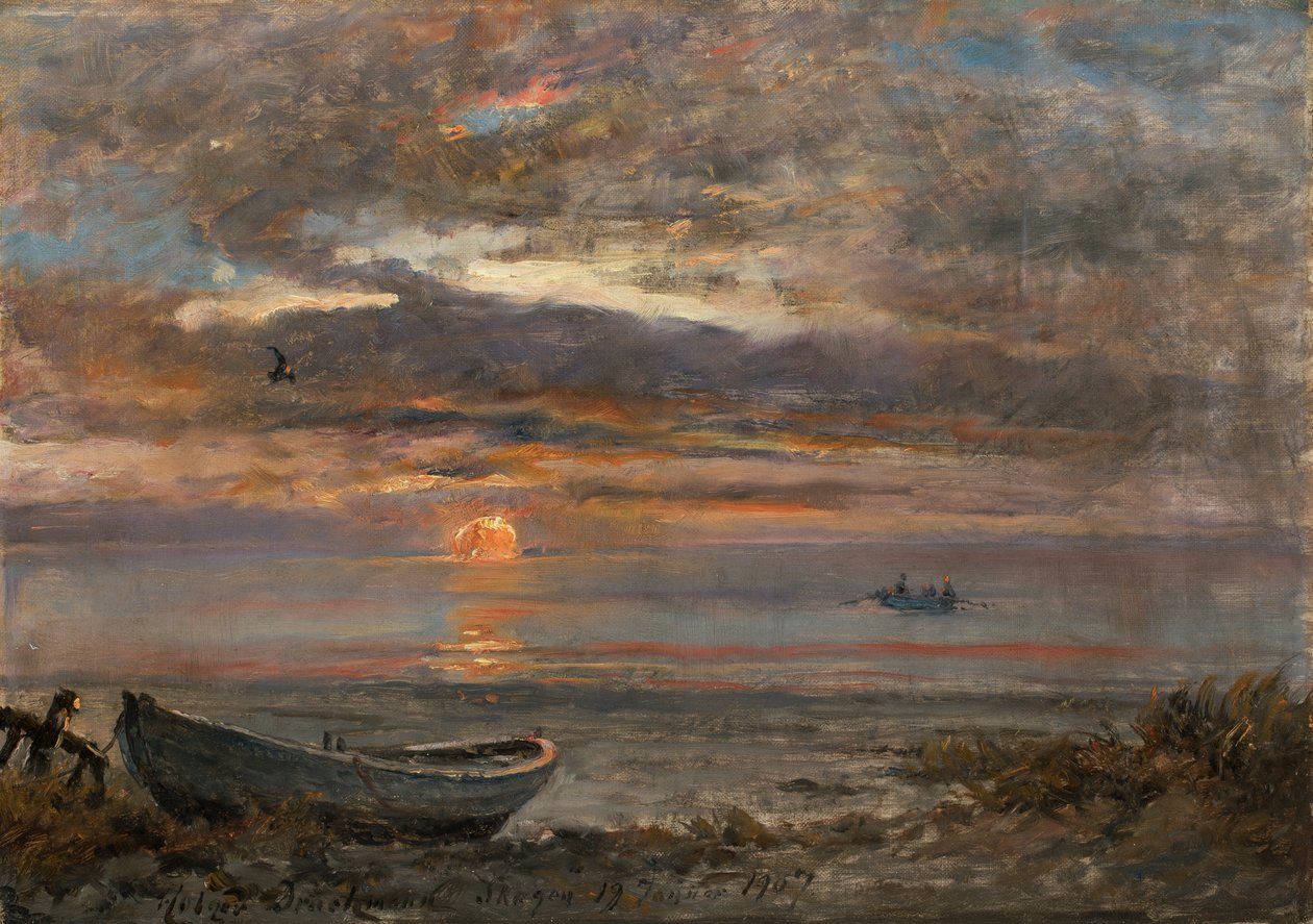 Zachód słońca w styczniowy dzień w Skagen. autorstwa Holger Drachmann