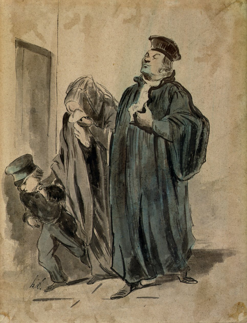 Sędzia, Kobieta i Dziecko (tusz na papierze) autorstwa Honoré Daumier