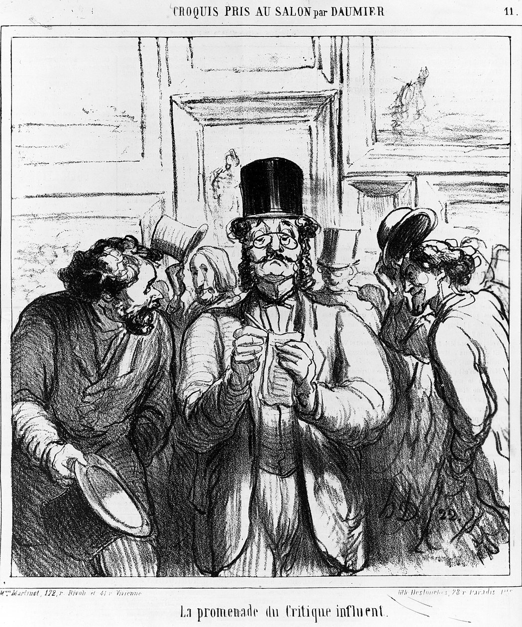 „Promenada Wpływowego Krytyka”, rysunek z magazynu „Charivari”, 24 czerwca 1865 autorstwa Honoré Daumier