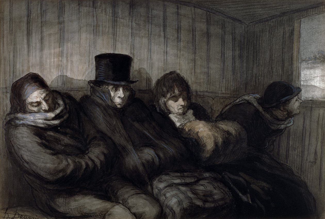Wagon drugiej klasy, 1864 (wc, tusz i węgiel na papierze) autorstwa Honoré Daumier