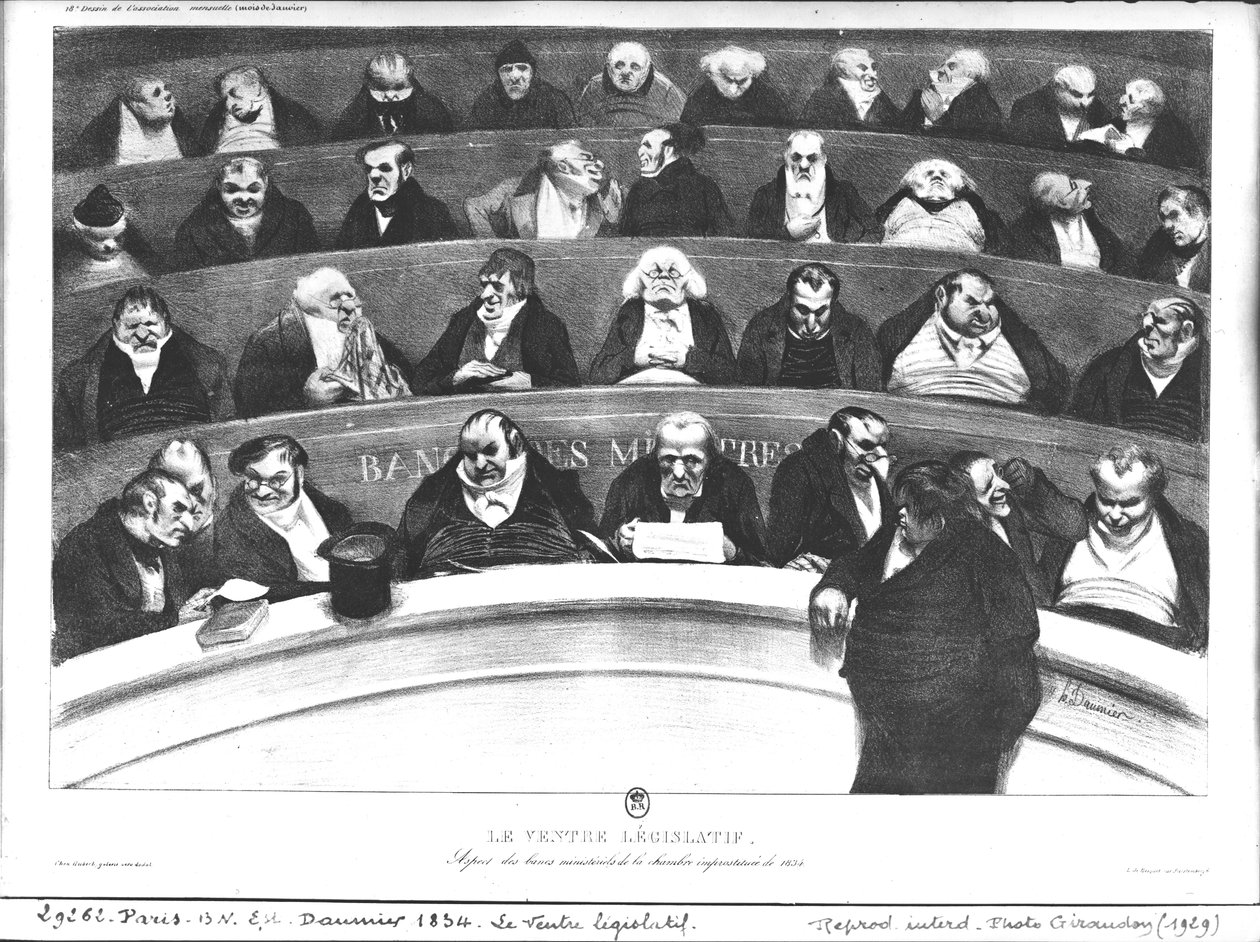 Żołądek legislatury, ławki ministerialne z 1834 r autorstwa Honoré Daumier