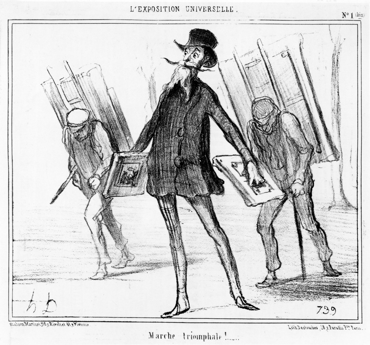 „Marsz triumfalny”, rysunek z serii „Exposition Universelle”, opublikowany w „Le Charivari”, 14 kwietnia 1855 (zob. także 741260) autorstwa Honoré Daumier