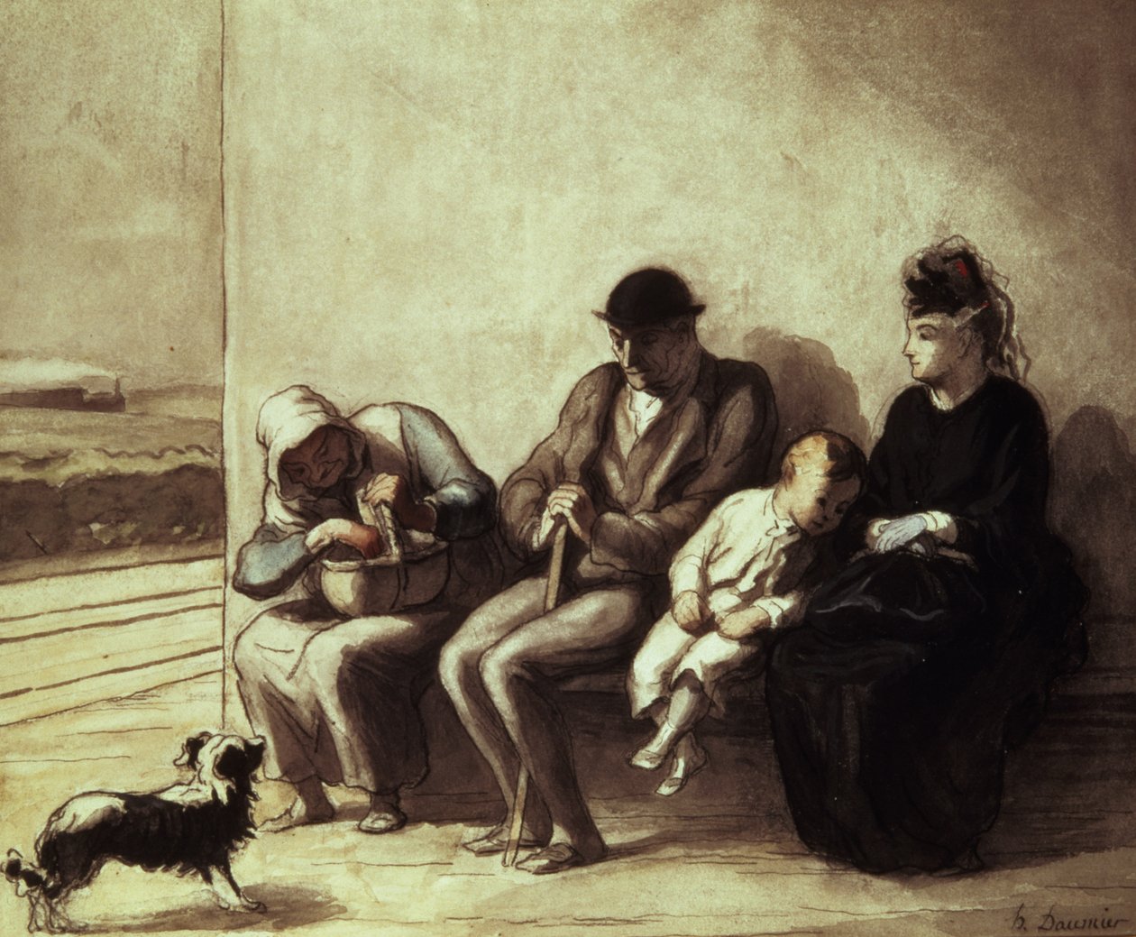 Przydrożny dworzec kolejowy (pióro i pranie) autorstwa Honoré Daumier