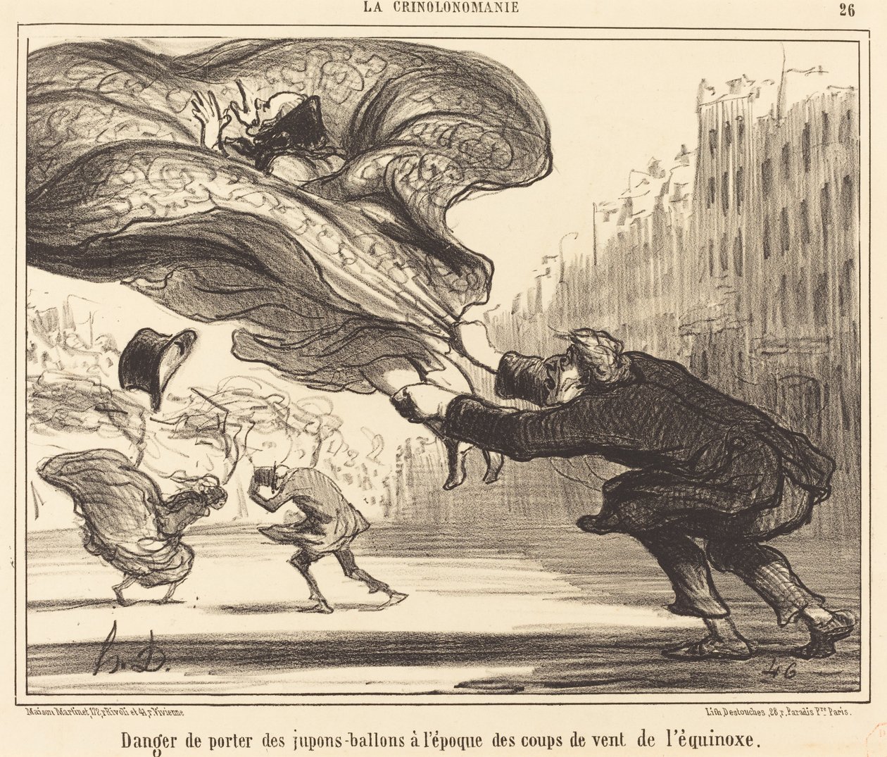 Niebezpieczeństwo noszenia halek balonowych... autorstwa Honoré Daumier