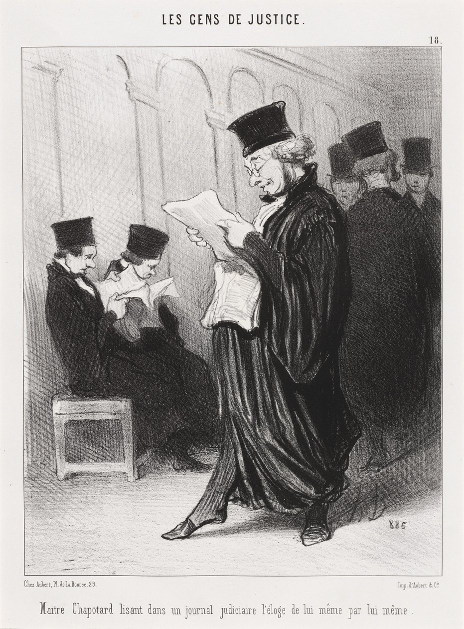 Maitre Chapotard czytający... pochwałę samego siebie... autorstwa Honoré Daumier