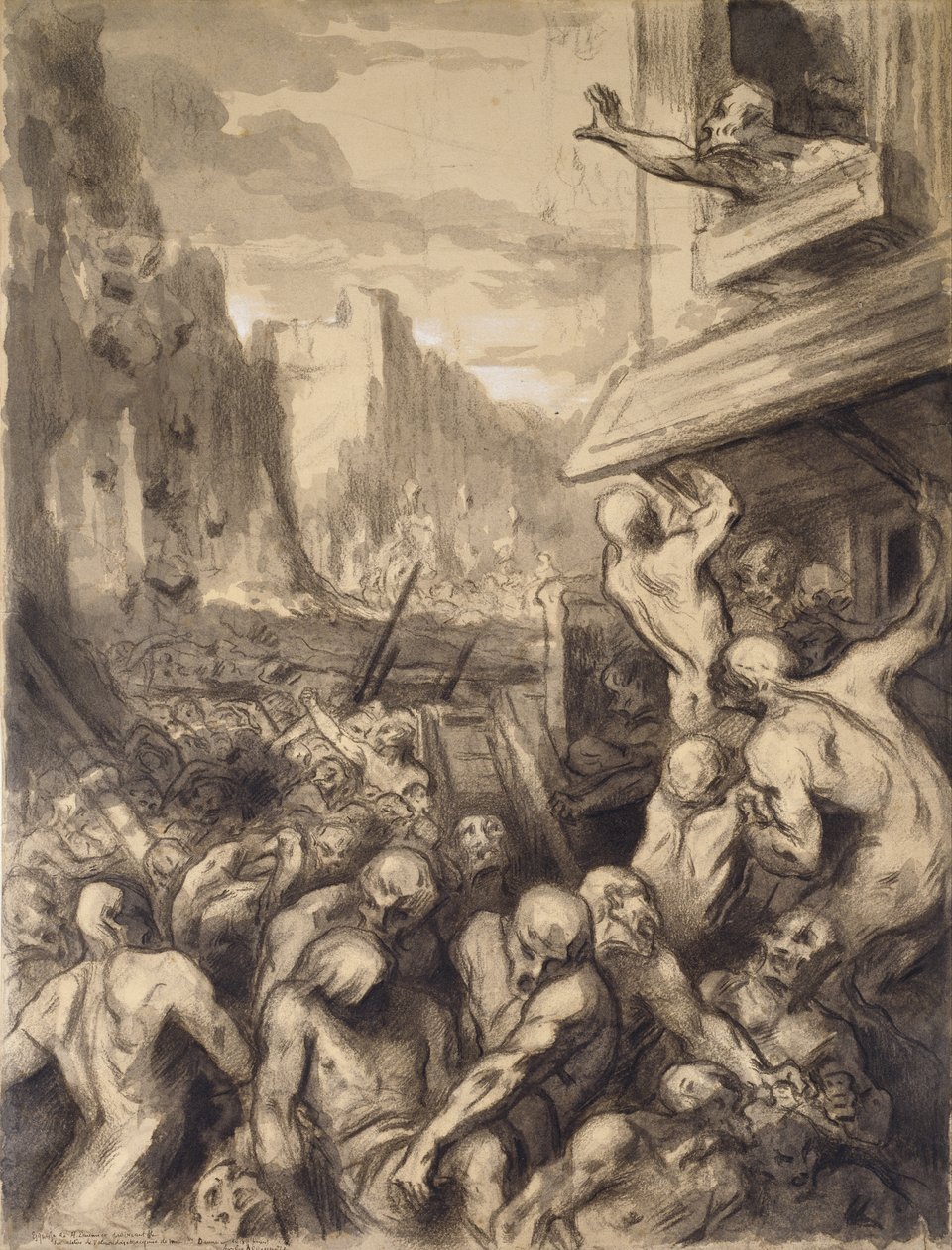 Zniszczenie Sodomy, ok. 1850 (w.c i gwasz na papierze) autorstwa Honoré Daumier