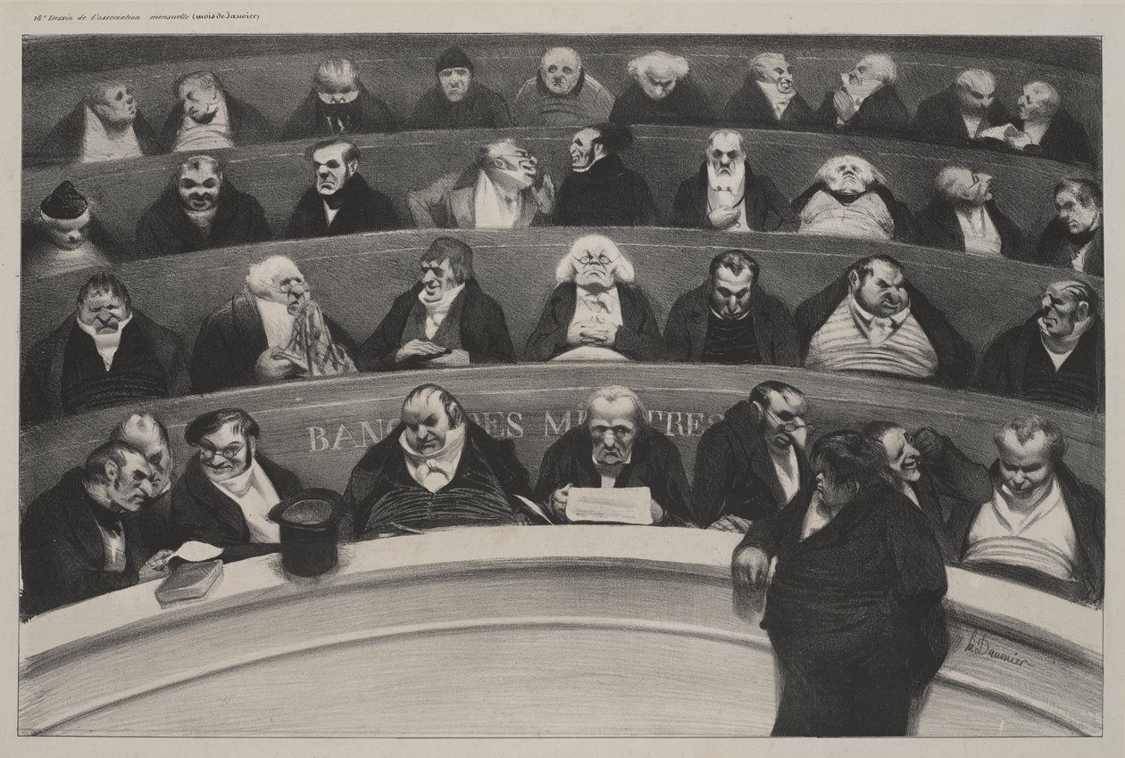 Brzuch legislacyjny (Le Ventre législatif), styczeń 1834 (litografia na grubym papierze tkanym) autorstwa Honoré Daumier