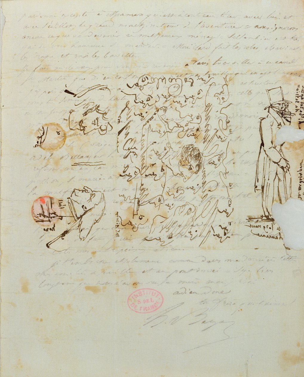 List z rysunkiem wysłany do Laure, siostry Balzaca, 1821 (pióro i atrament na papierze) autorstwa Honore de Balzac