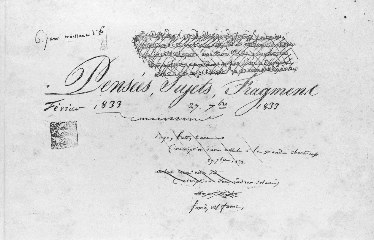 Strona z albumu "Pensees, Sujets, Fragments", 1833 autorstwa Honore de Balzac