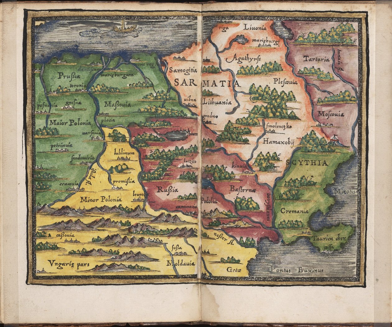 Mapa Sarmacji Od: Rudimenta Cosmographica, 1542 autorstwa Honterus
