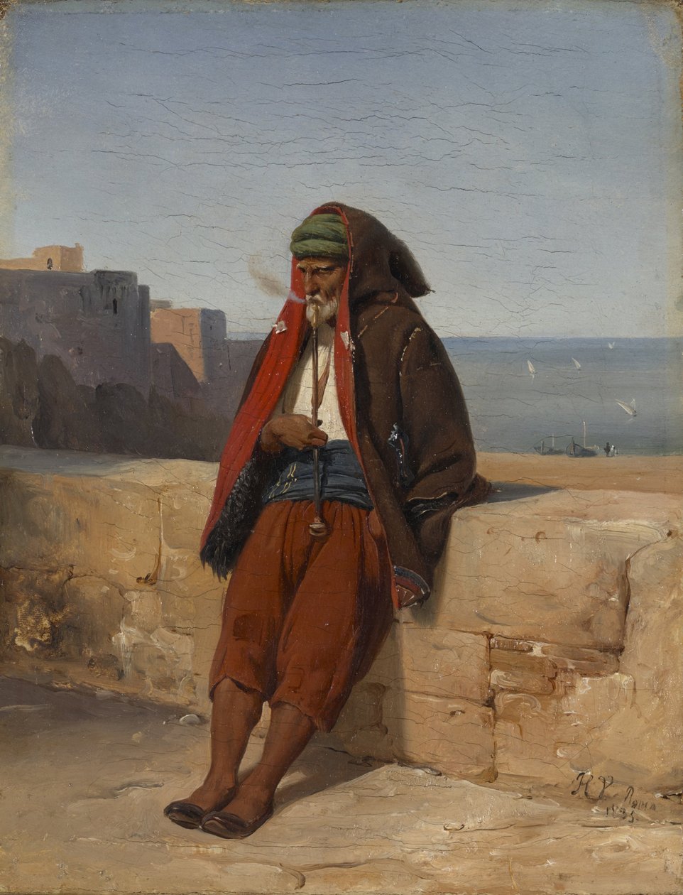 Algierczyk palący fajkę autorstwa Emile Jean Horace Vernet