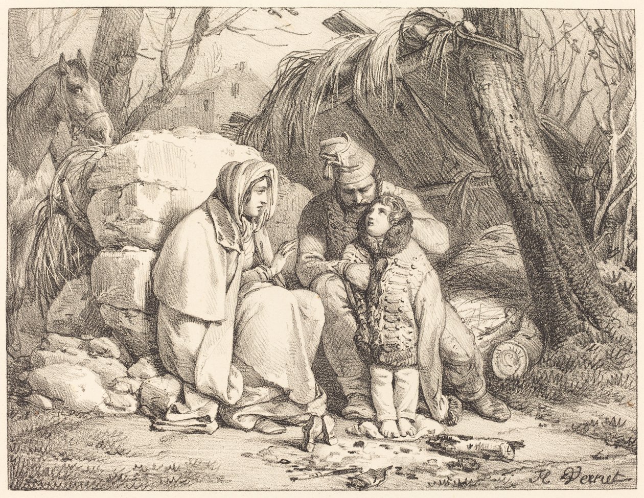 Obóz rodziny żołnierza autorstwa Emile Jean Horace Vernet