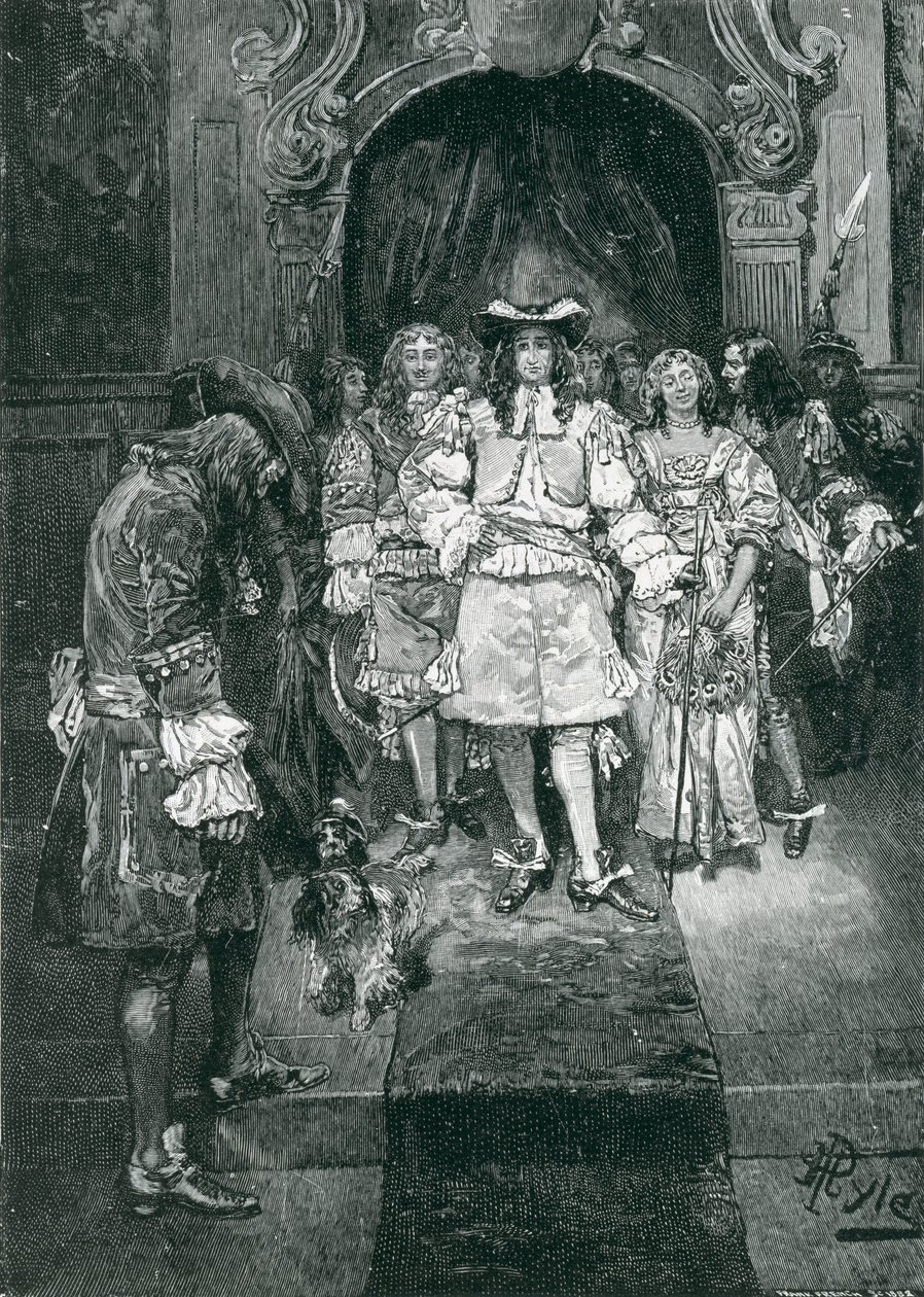 Quaker and King w Whitehall, grawerowane przez Franka Frencha (1850-1933) ilustracja z „The Early Quakers in England and Pennsylvania” Howarda Pyle