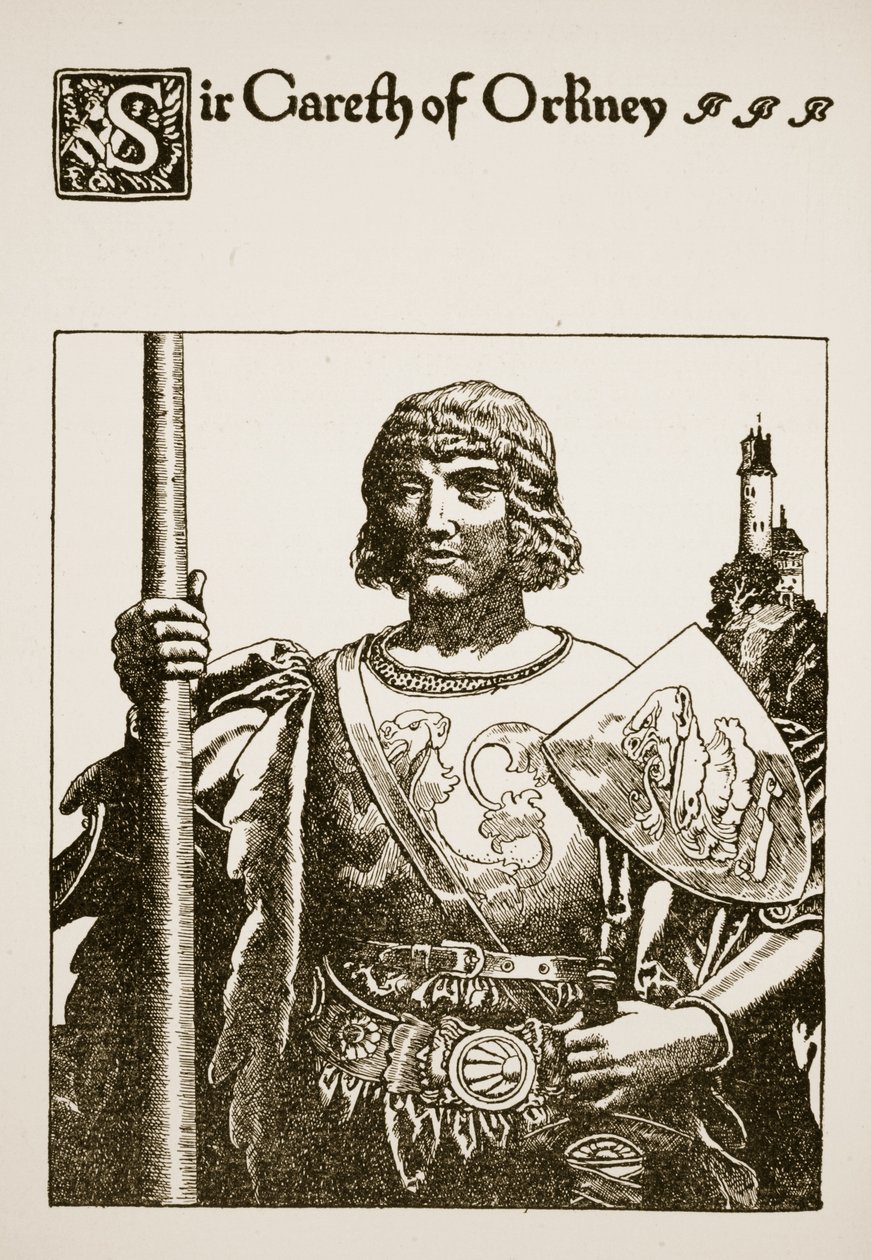 Sir Gareth z Orkadów, ilustracja z „Historii Sir Launcelota i jego towarzyszy”, 1907 autorstwa Howard Pyle
