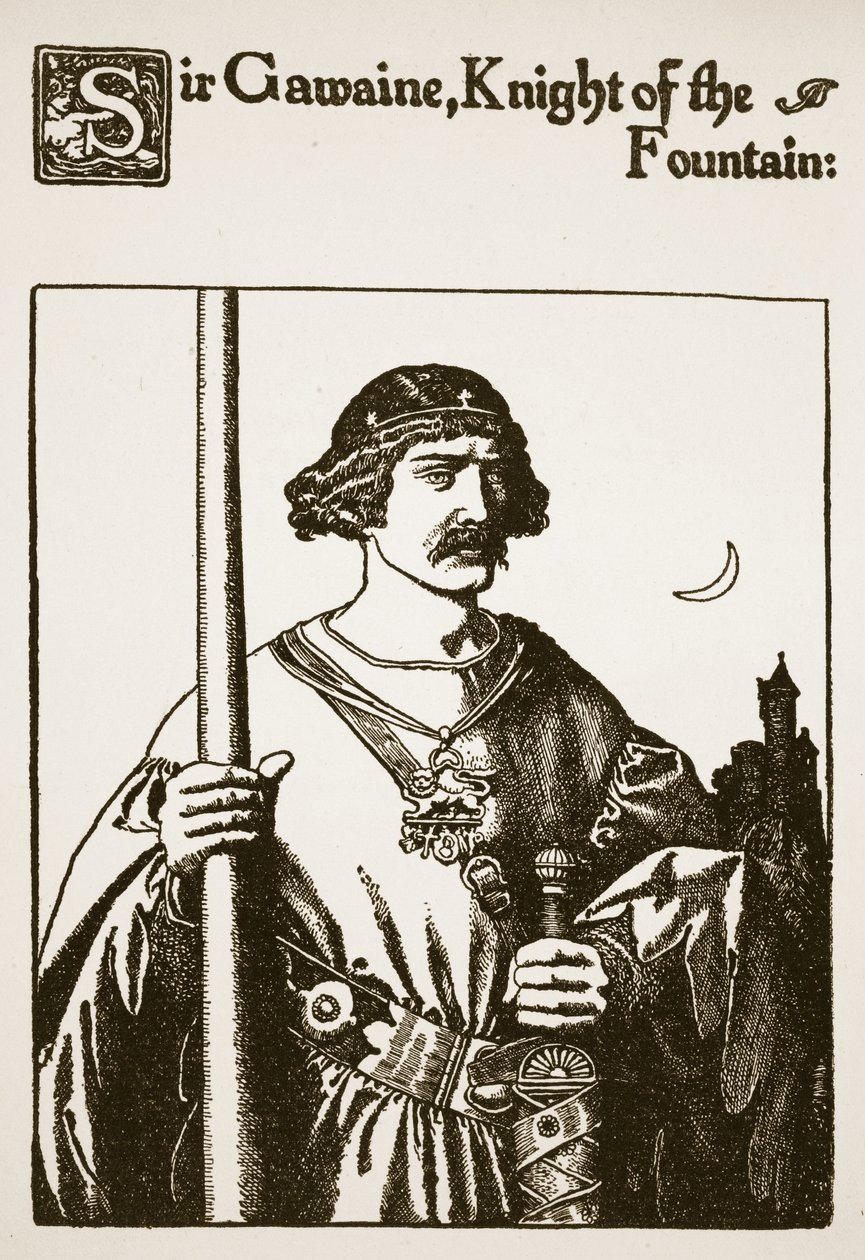 Sir Gawaine, Rycerz Fontanny, ilustracja z „Historii Sir Launcelota i jego towarzyszy”, 1907 autorstwa Howard Pyle