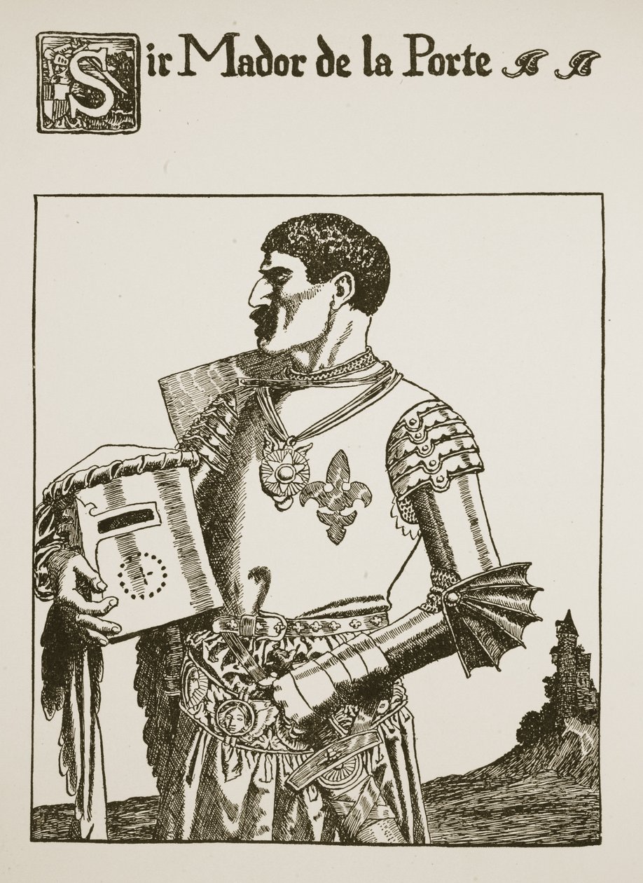 Sir Mador de la Porte, ilustracja z „Historii o Graalu i odejściu Artura”, ok. 1910 autorstwa Howard Pyle