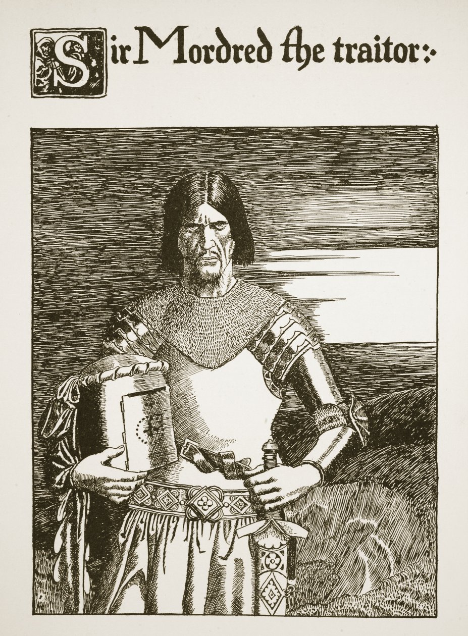 Sir Mordred zdrajca, ilustracja z „Historii o Graalu i odejściu Artura”, ok. 1910 autorstwa Howard Pyle