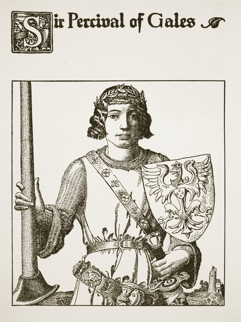 Sir Percival of Gales, ilustracja z „Historii mistrzów Okrągłego Stołu” autorstwa Howard Pyle