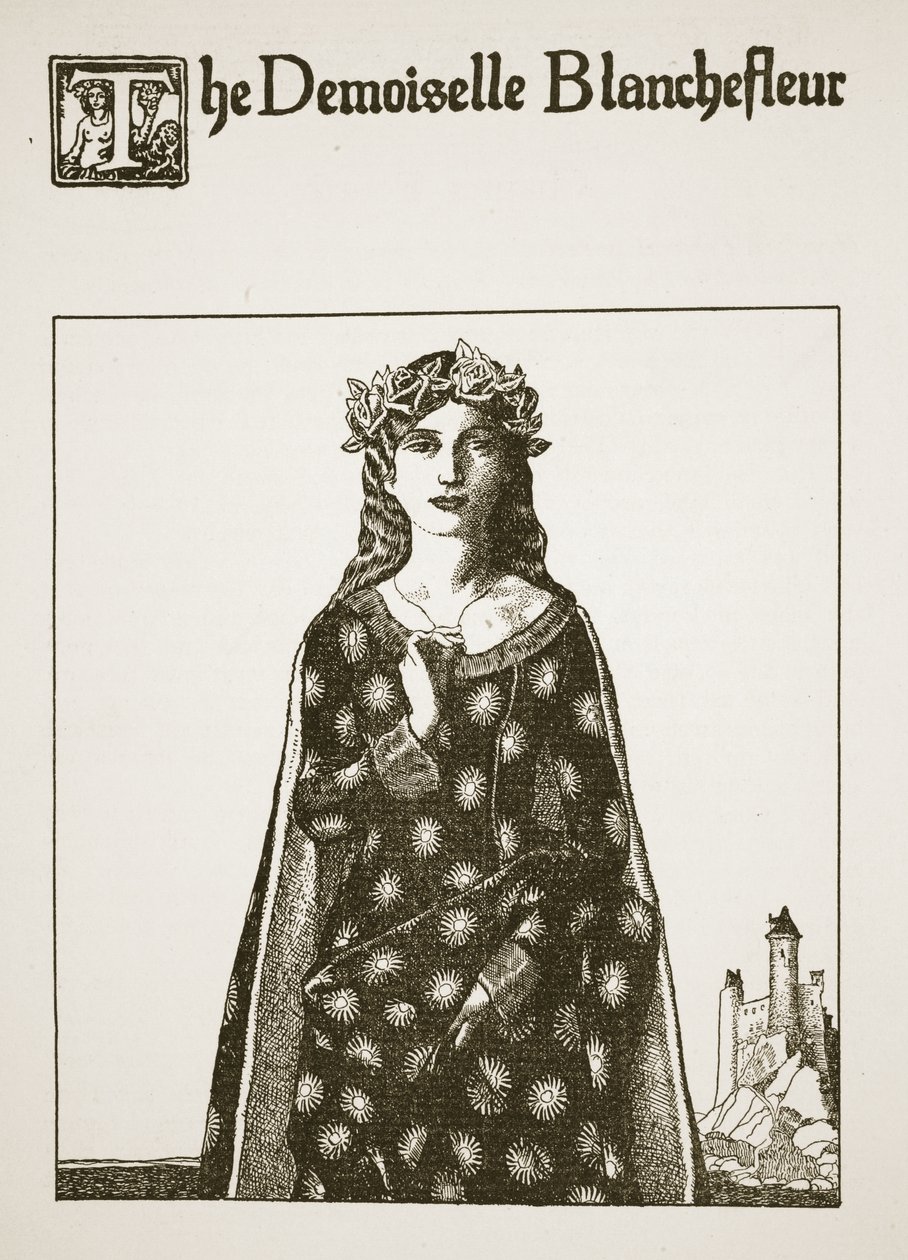 Demoiselle Blanchefleur, ilustracja z „Historii mistrzów Okrągłego Stołu” autorstwa Howard Pyle