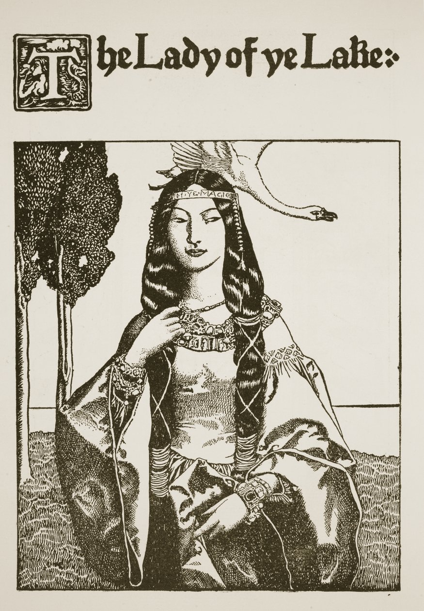 Pani Jeziora, ilustracja z „Historii króla Artura i jego rycerzy”, 1903 autorstwa Howard Pyle