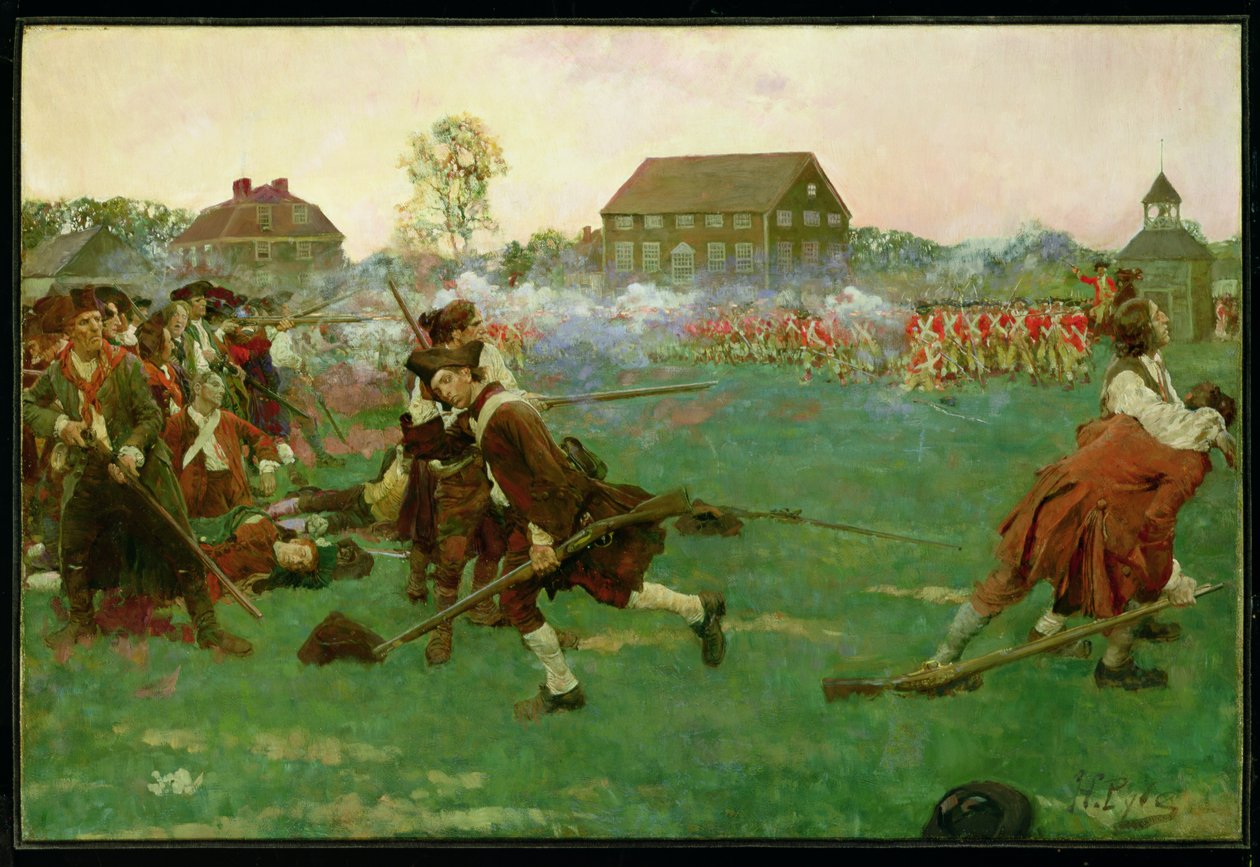 Walka na Lexington Common, 19 kwietnia autorstwa Howard Pyle