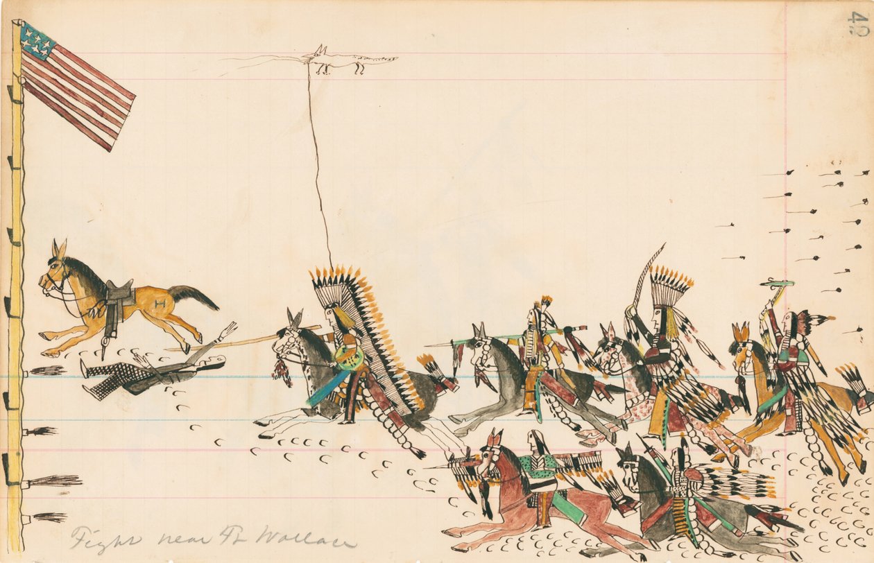Walcz w pobliżu Ft. Wallace, 1874-75 (pióro, atrament i toaleta na papierze księgowym) autorstwa Howling Wolf