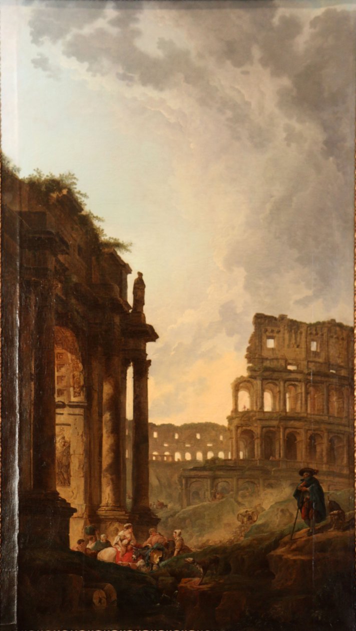 Przejście stada przed Koloseum i Łukiem Konstantyna w Rzymie autorstwa Hubert Robert