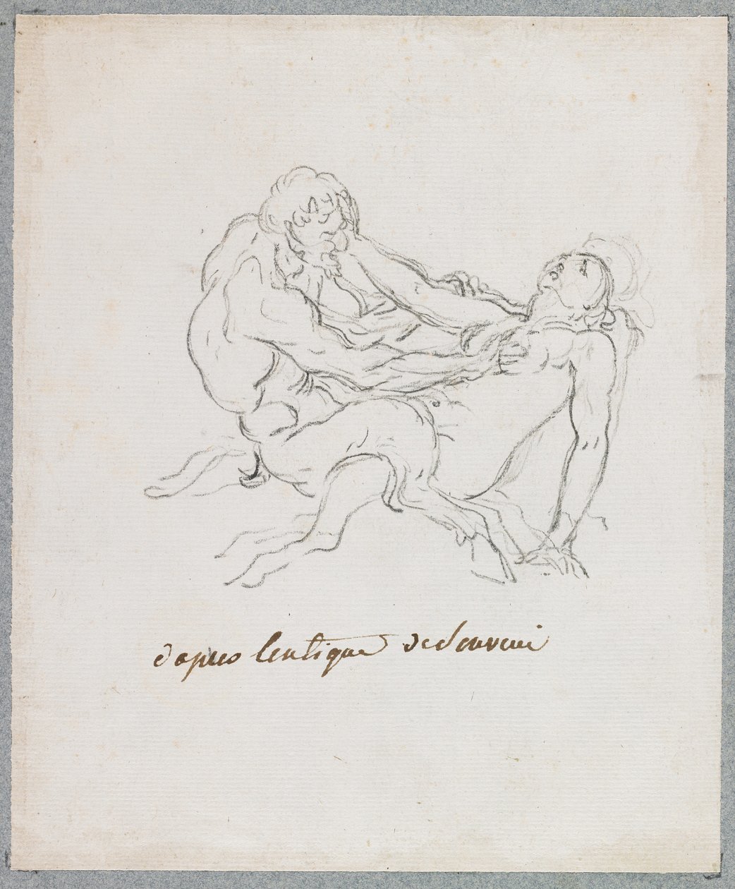 Satyr i Faun Embracing (czarna kreda na papierze) autorstwa Hubert Robert