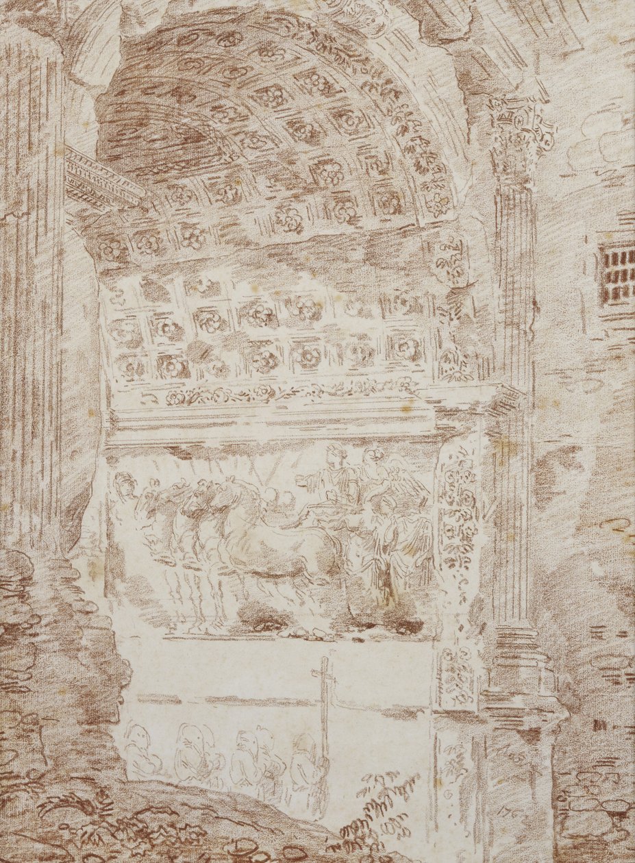 Triumf Rzymu, łuk Tytusa (czerwona kreda na papierze) autorstwa Hubert Robert