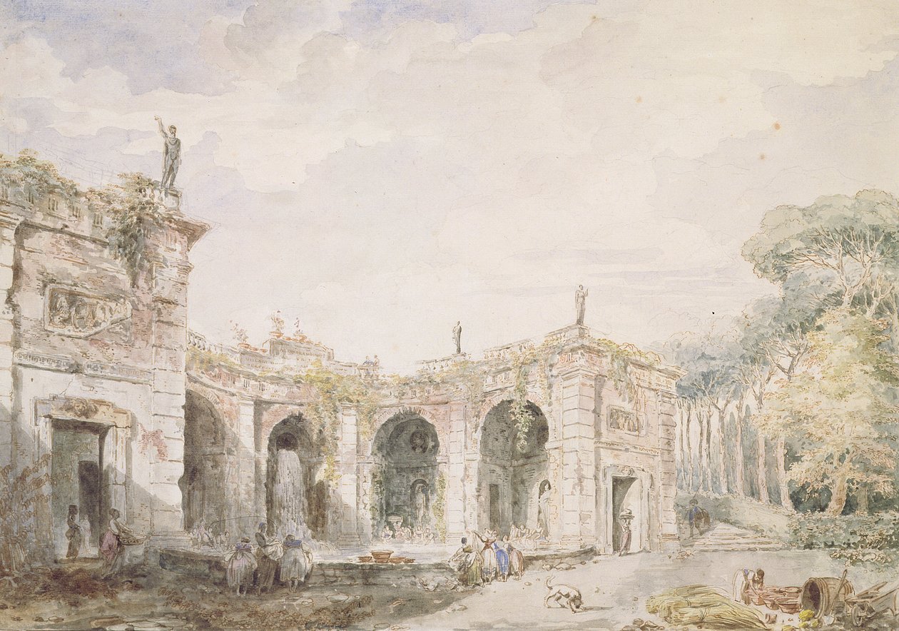 Villa Aldobrandini, Frascati, 1762 (pióro i atrament i toaleta na papierze) autorstwa Hubert Robert